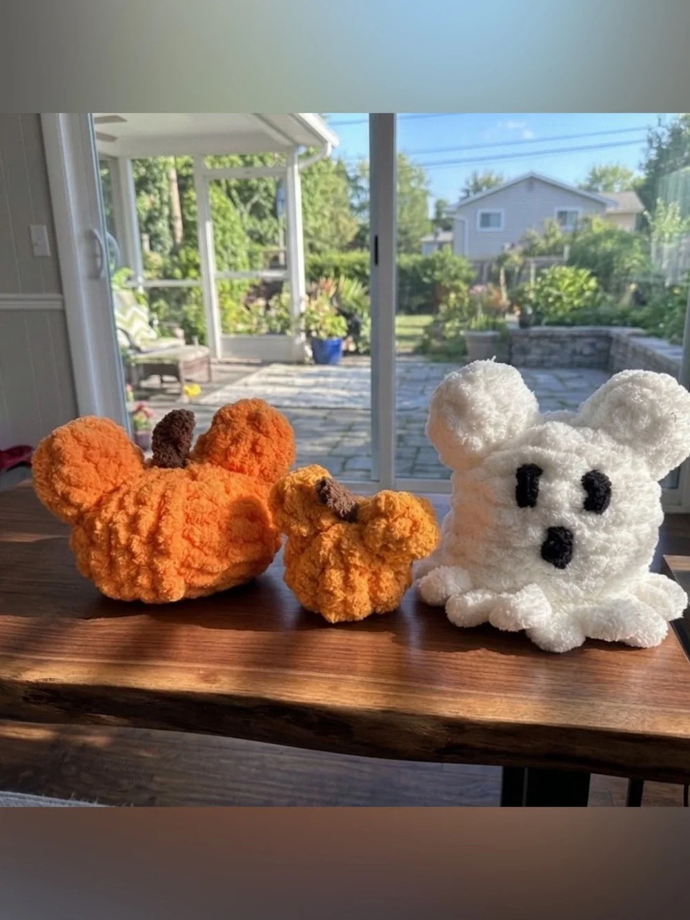 Mickey Mouse small and medium pumpkins and large ghost